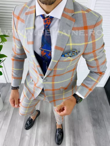 Costum barbati slim fit + Vesta bleumarin B5381 D3-3.2